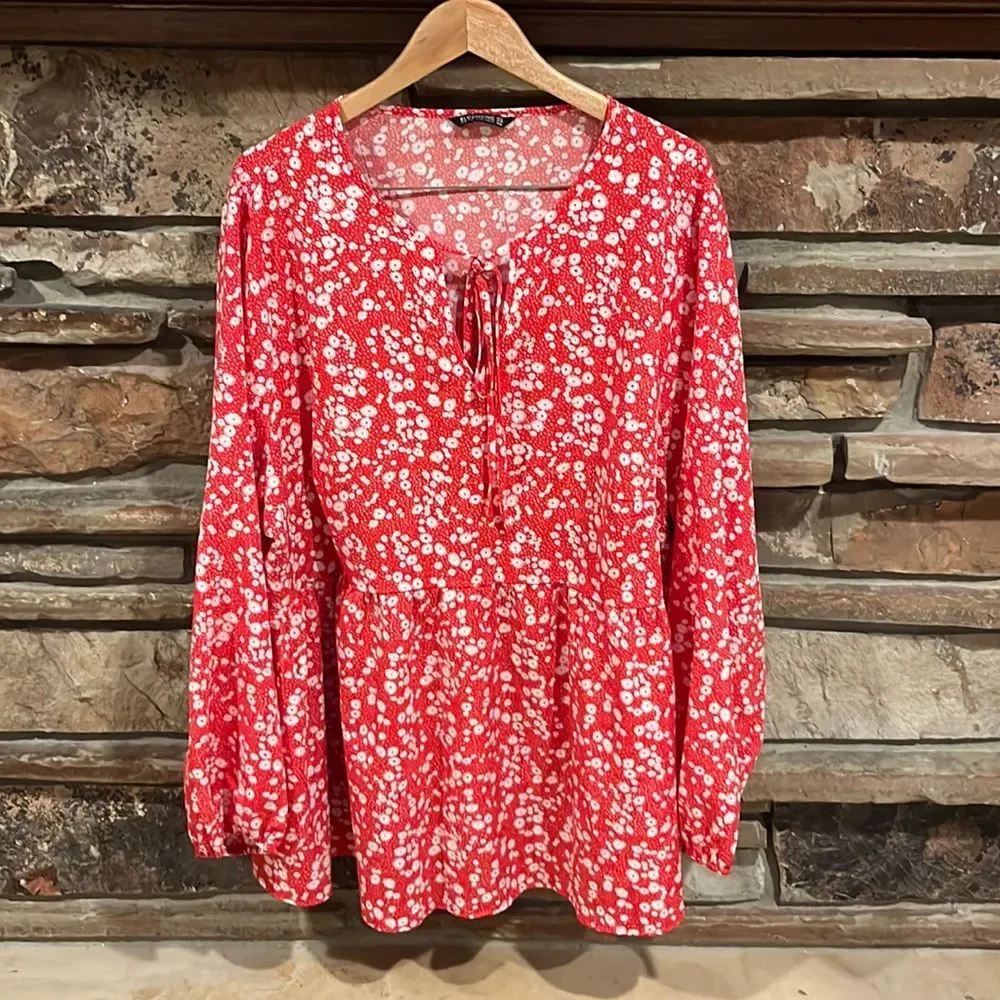 Bloomchic Red Floral Long Sleeve Tunic
